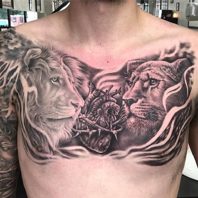 Chest Lion Tattoo