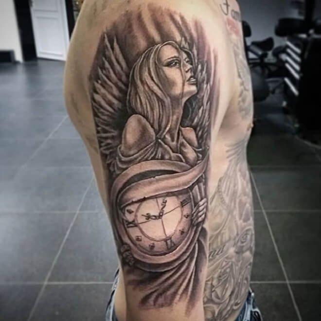Clock Angel Tattoo