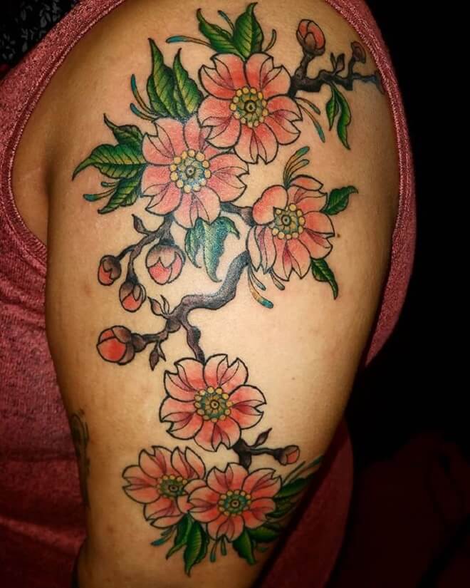 Colorful Cherry Blossom Tattoo