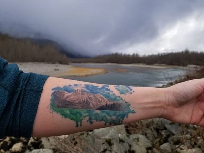 Colorful Mountain Tattoo