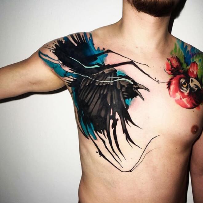 Colorful Raven Tattoo