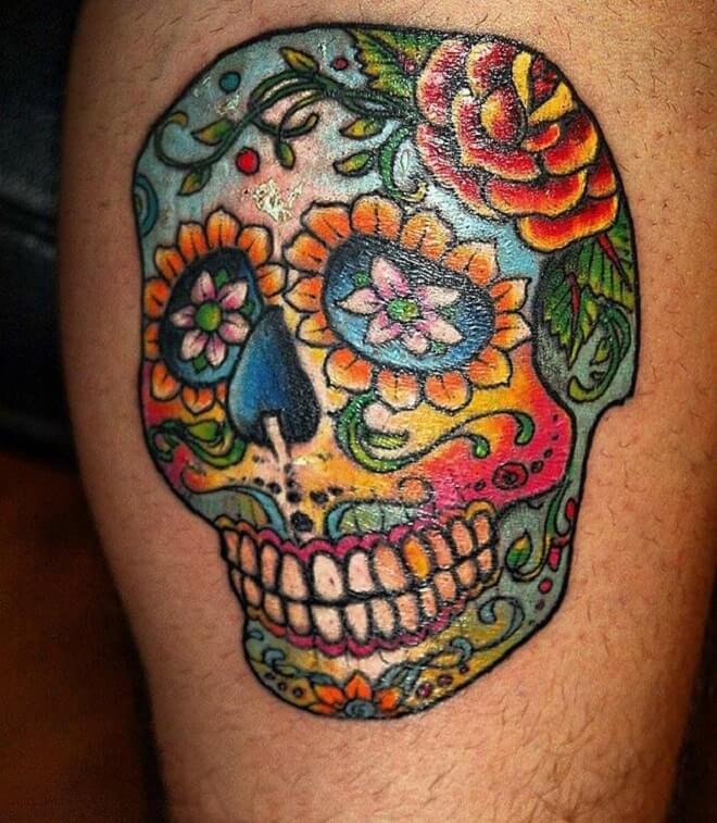 Colorful Sugar Skull Tattoo