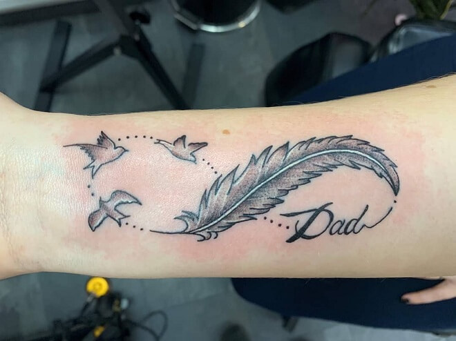 Dad White Feather Tattoo