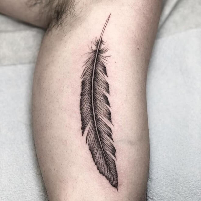 Fine Line White Feather Tattoo