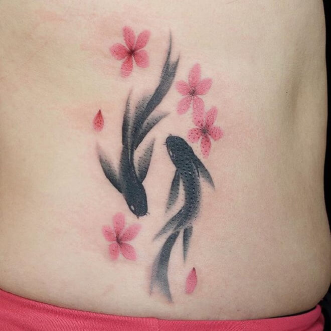 Fish Cherry Blossom Tattoo