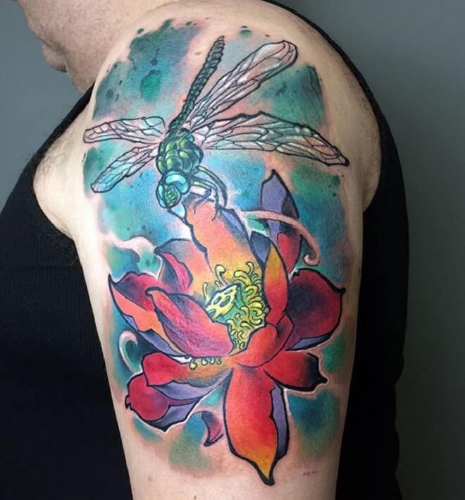 Flower Dragonfly Tattoo