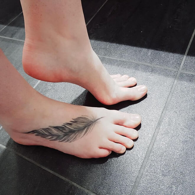 Foot White Feather Tattoo