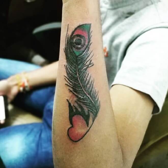 Heart Peacock Feather Tattoo