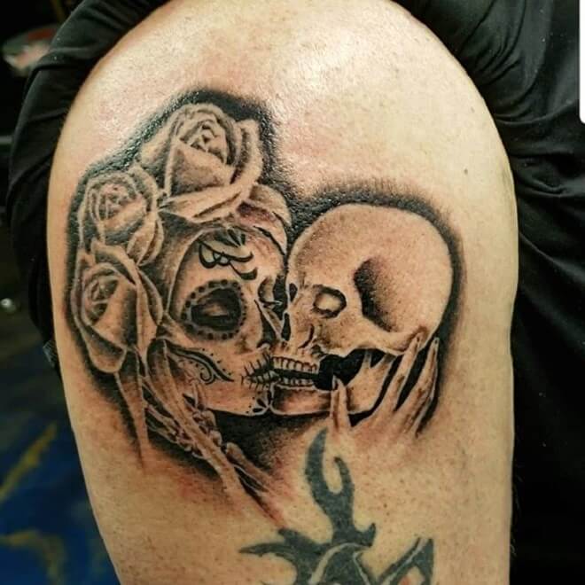 Kissing Sugar Skull Tattoo