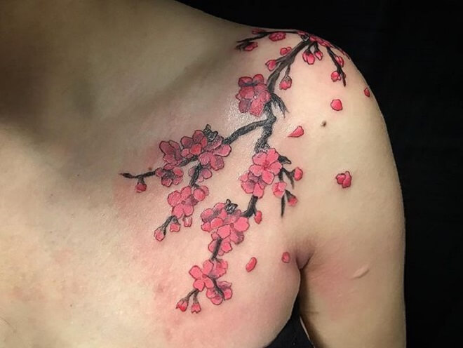 Lady Cherry Blossom Tattoo