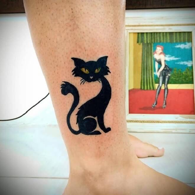 Leg Black Cat Tattoo