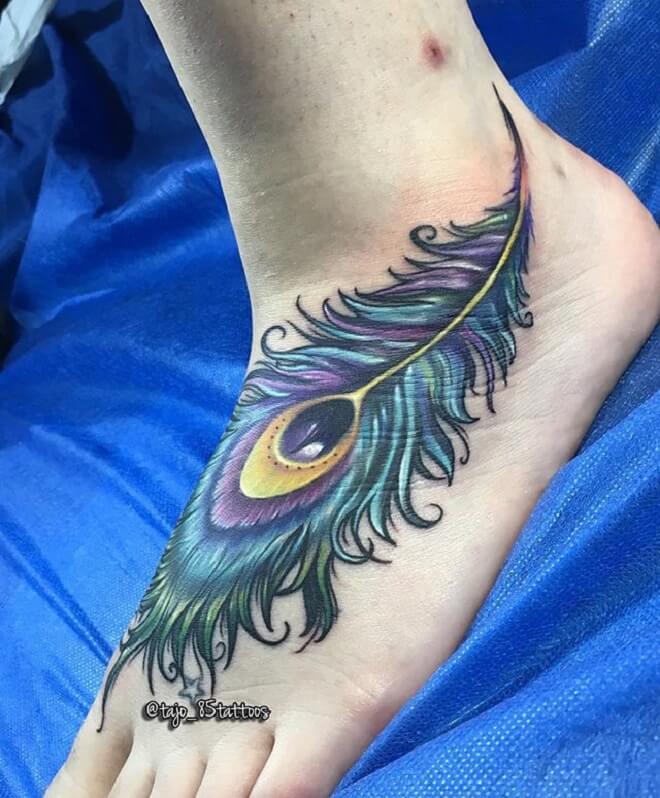 Leg Peacock Feather Tattoo