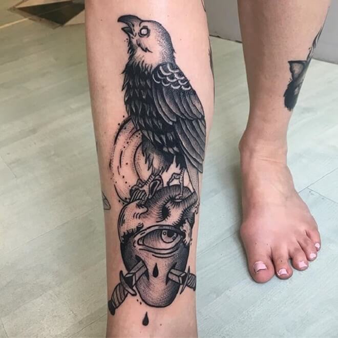 Leg Raven Tattoo