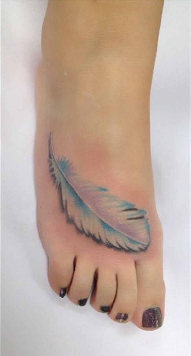 Leg White Feather Tattoo
