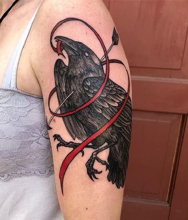 Line Work Raven Tattoo