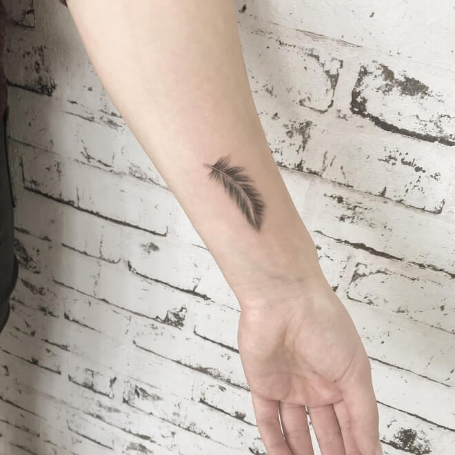 Mini White Feather Tattoo