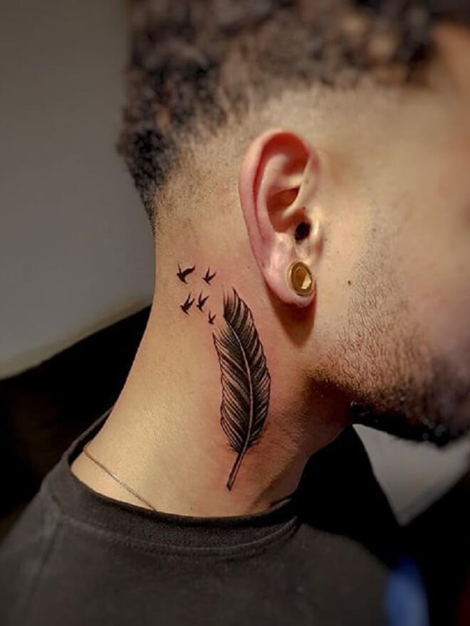 Neck Feather Tattoo