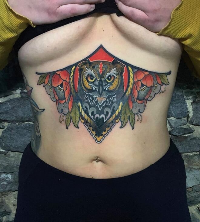 Owl Stomach Tattoo