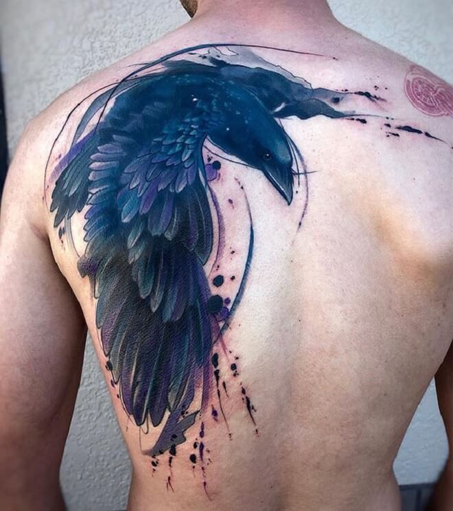 Raven Watercolor Tattoo
