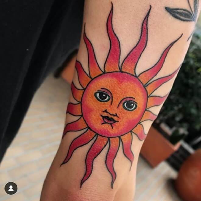 Red Color Sun Designs Tattoo