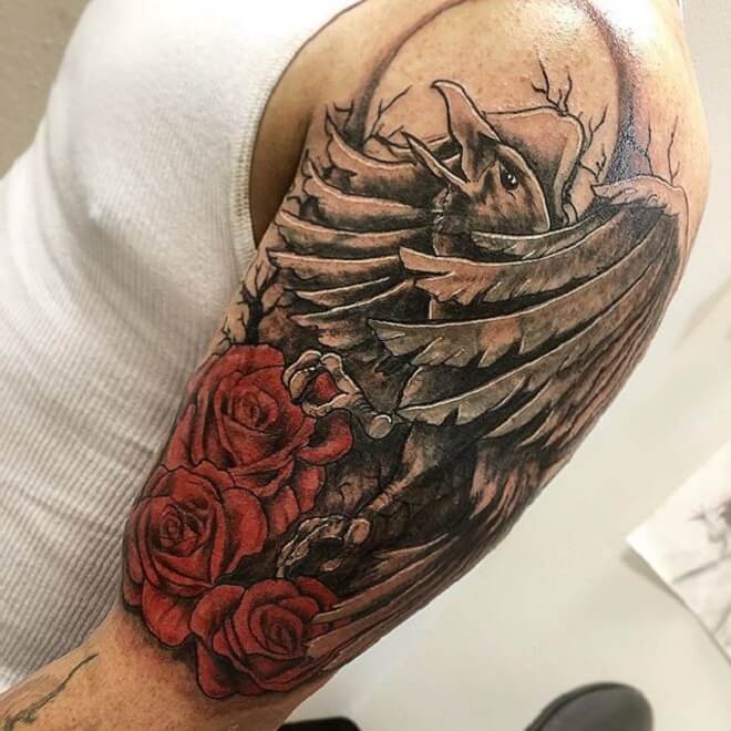 Rose Raven Tattoo