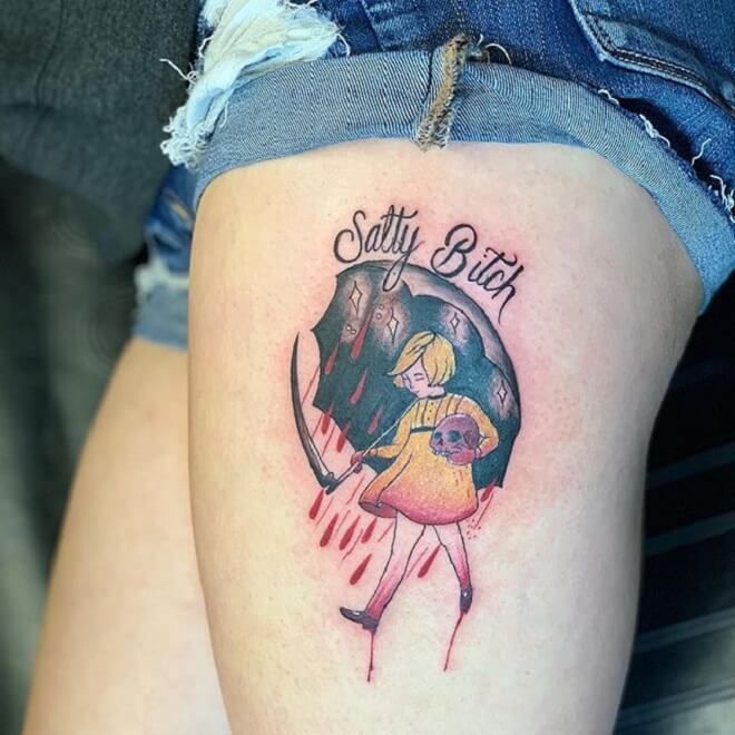 Salty Bitch Thigh Tattoo