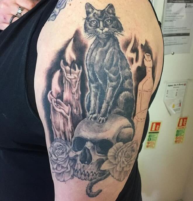 Skull Black Cat Tattoo