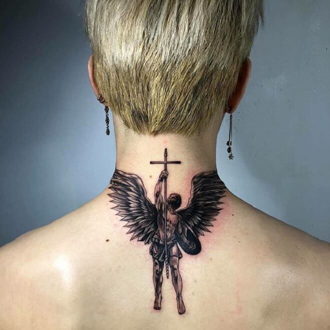 St Michael Neck Tattoo