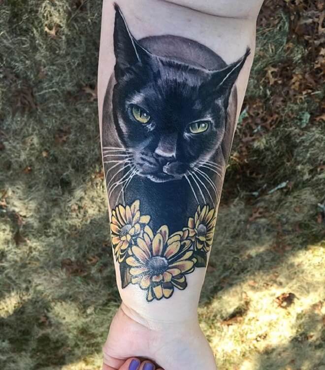 Stunning Black Cat Tattoo