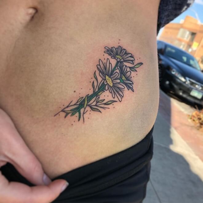 Sun Flower Stomach Tattoo
