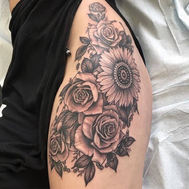 Sun Flower Thigh Tattoo