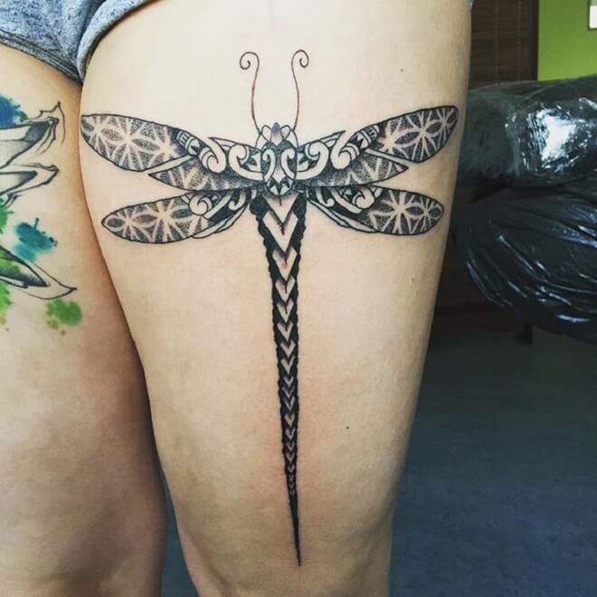 Thigh Dragonfly Tattoo