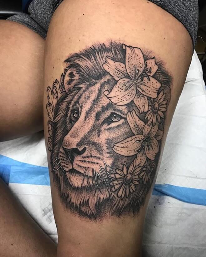 Thigh Lion Tattoo