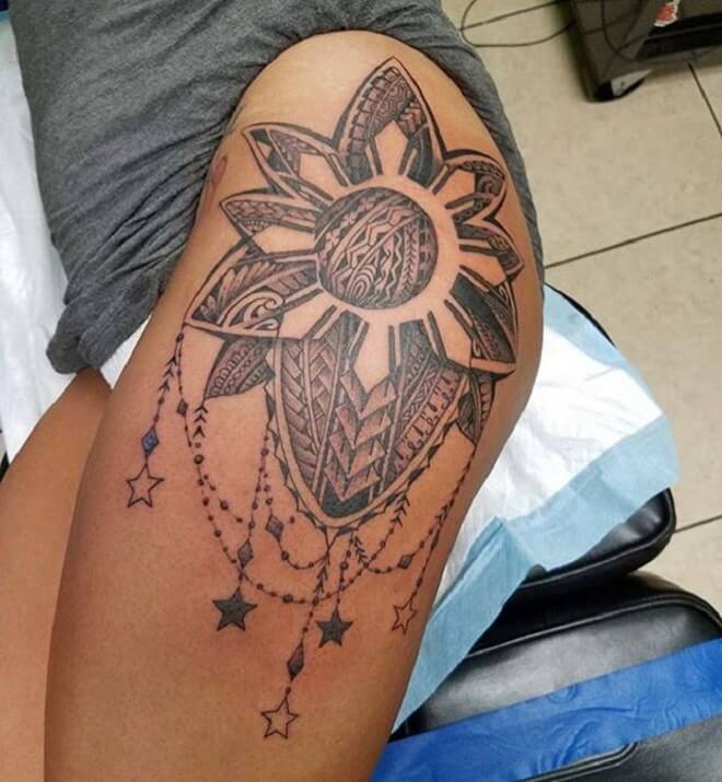 Thigh Polynesian Tattoo