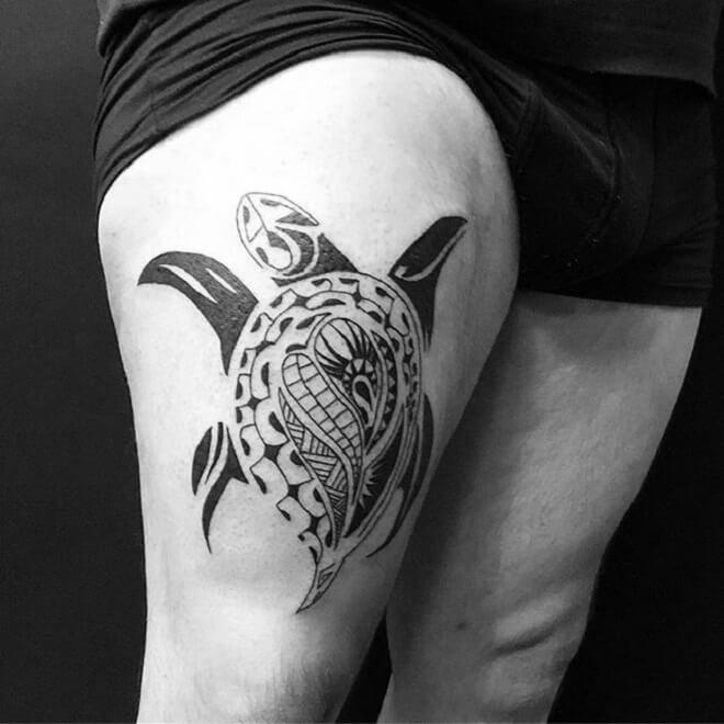Thigh Turtle Tattoo