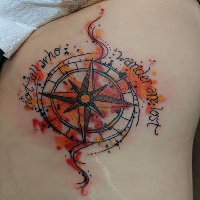 Water Color Compass Tattoo