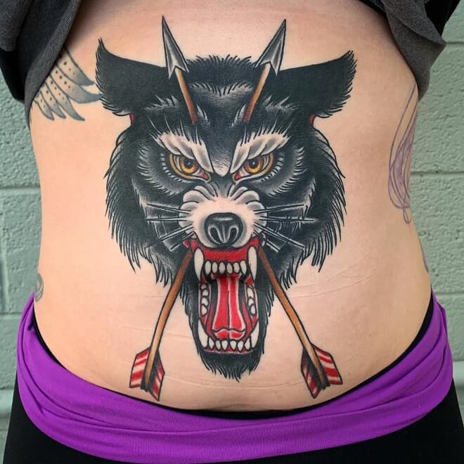 Wolf Stomach Tattoo
