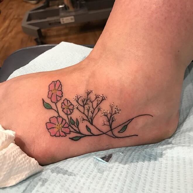 Amazing Flower Foot Tattoo