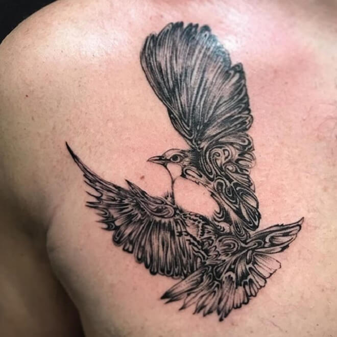 Black Work Bird Tattoo