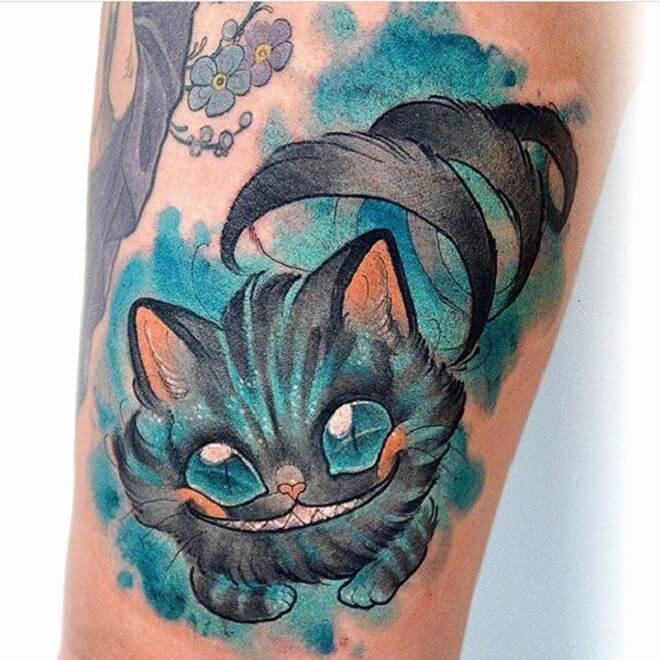 Blue Cheshire Cat Tattoo