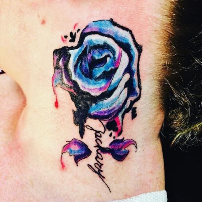 Blue Rose Colorful Tattoo