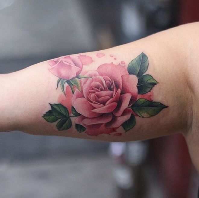 Body Watercolor Rose Tattoo