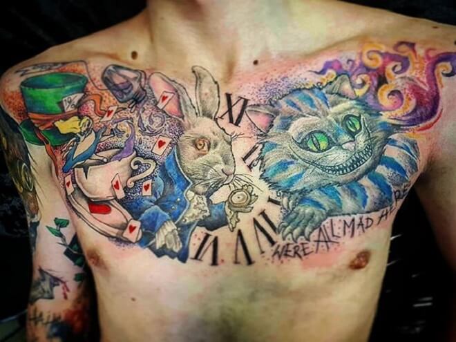 Chest Cheshire Cat Tattoo