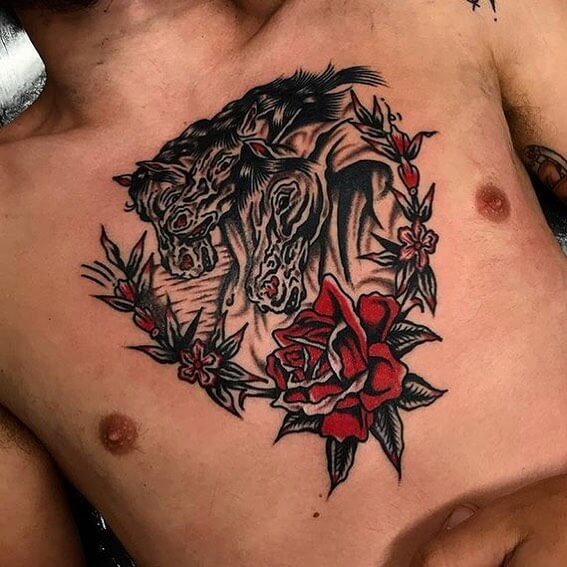 Chest Traditional Tattoo