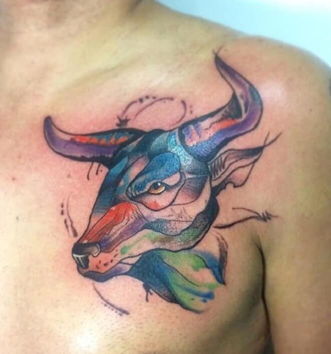 Colorful Bull Tattoo