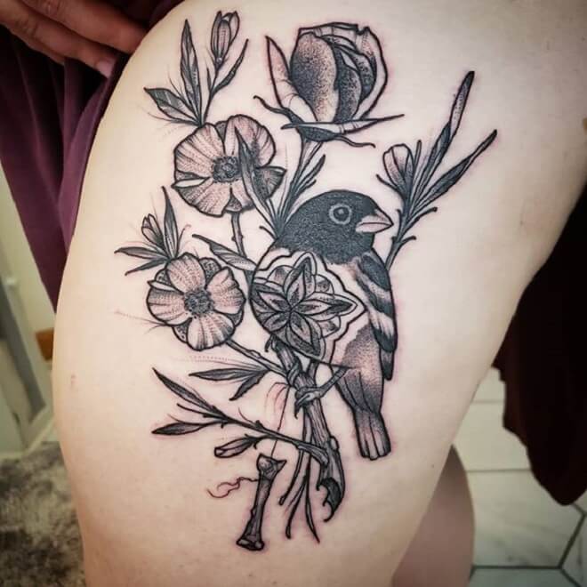 Flower Bird Tattoo