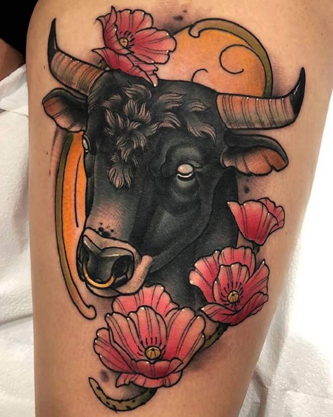 Flower Bull Tattoo