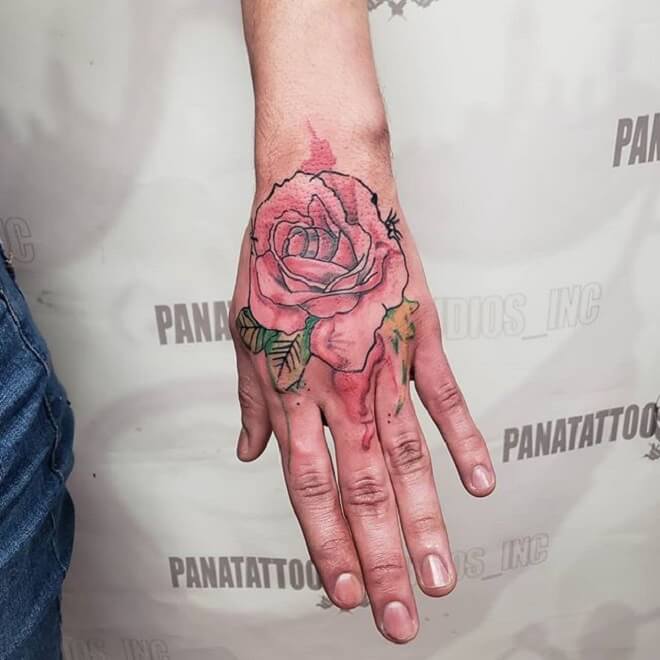 Hand Watercolor Rose Tattoo