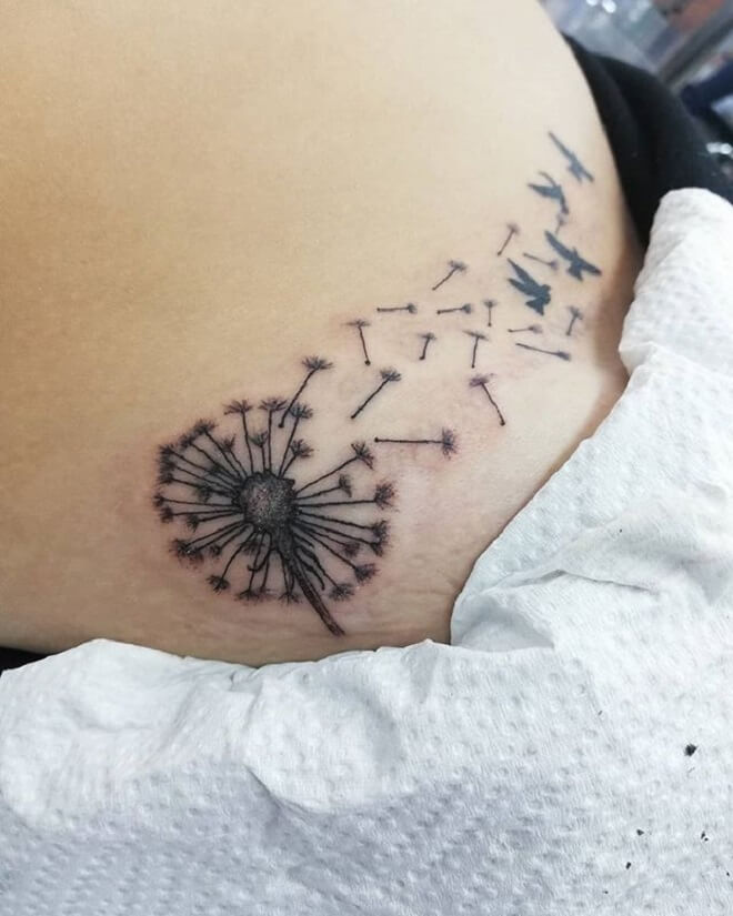 Hip Dandelion Tattoo