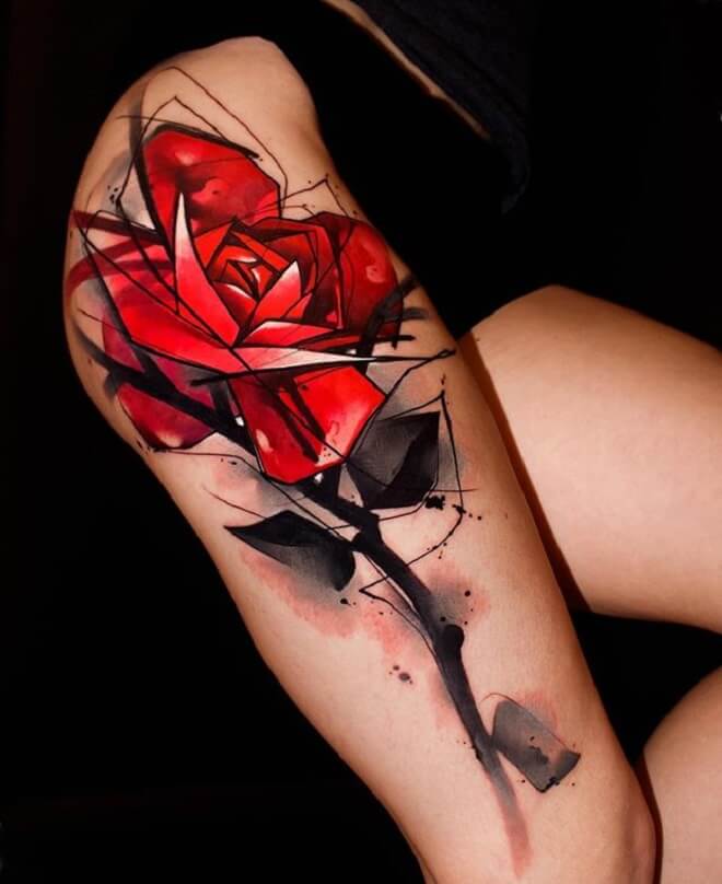 Incredible Watercolor Rose Tattoo